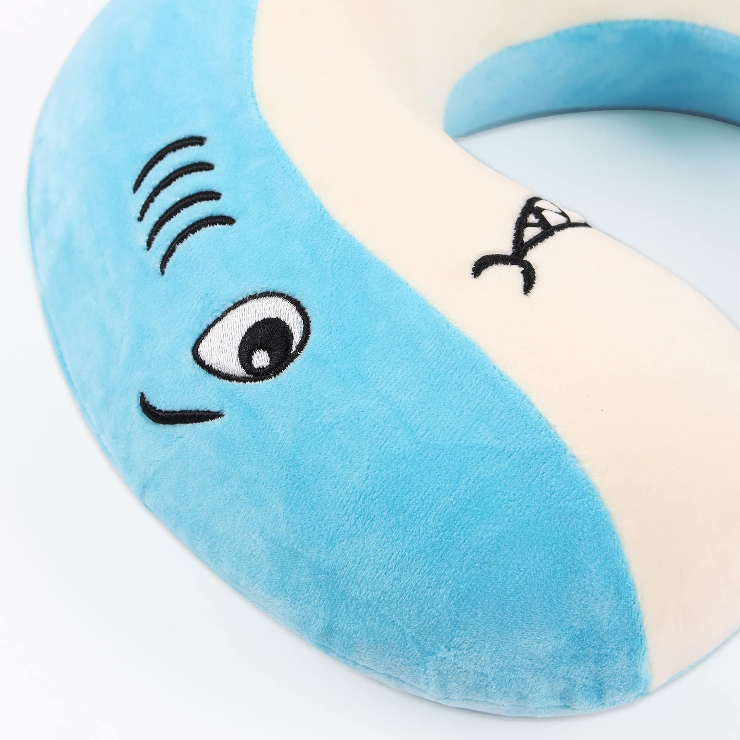 Sexysamba Cartoon Headrest & Neck Pillow for Kids Boys & Girls, Teens, Travel Accessories for Airplane, Car, Recline, Memory Foam Cute Travel Pillow with Sleep Eye Mask - Shark