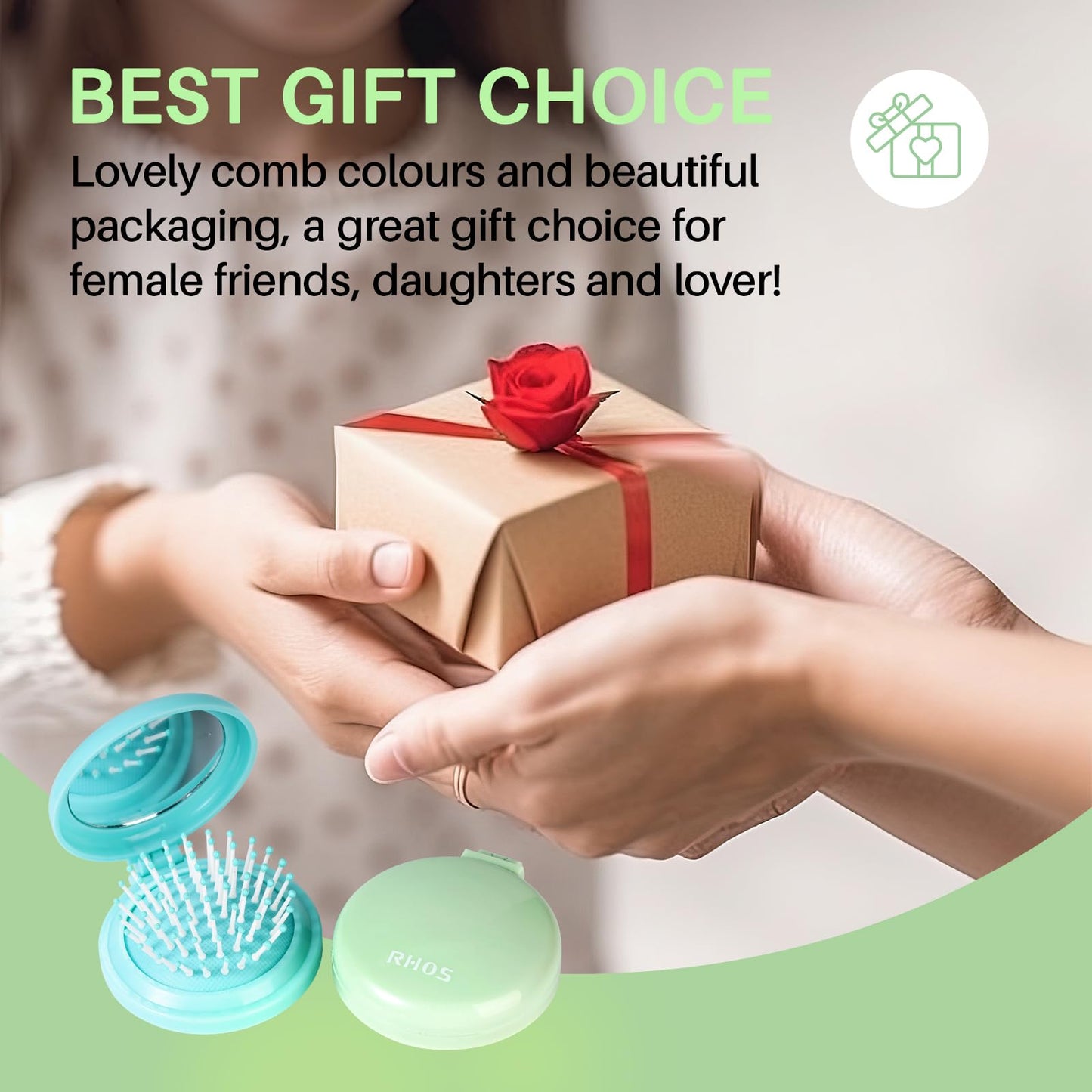 Round Folding Brush with Mirror (Fresh Green)