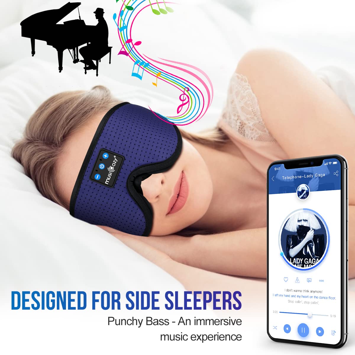 MUSICOZY 3D Bluetooth 5.2 Sleep Headphones, Breathable Wireless Music Eye Mask, Sleeping Headphones with Headband for Side Sleepers, Women, Men, Air Travel, Unique Tech Gifts