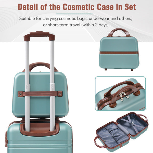 Vintage-Look Light Teal 20-inch Hard-shell Suitcase with Cosmetic Bag