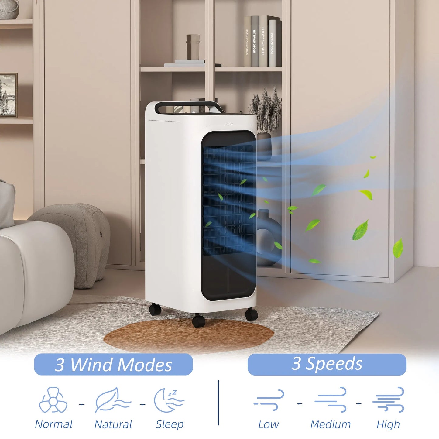 FREE U.S. SHIPPING! “Menofan Midi” 1.3 Gallon HOMCOM Evaporative Air Cooler with Ice Packs, 3-in-1 Ice Cooling Fan, Portable Swamp Cooler with Water Tank, Timer, Oscillating, Remote, for  Home, Office or Bedroom