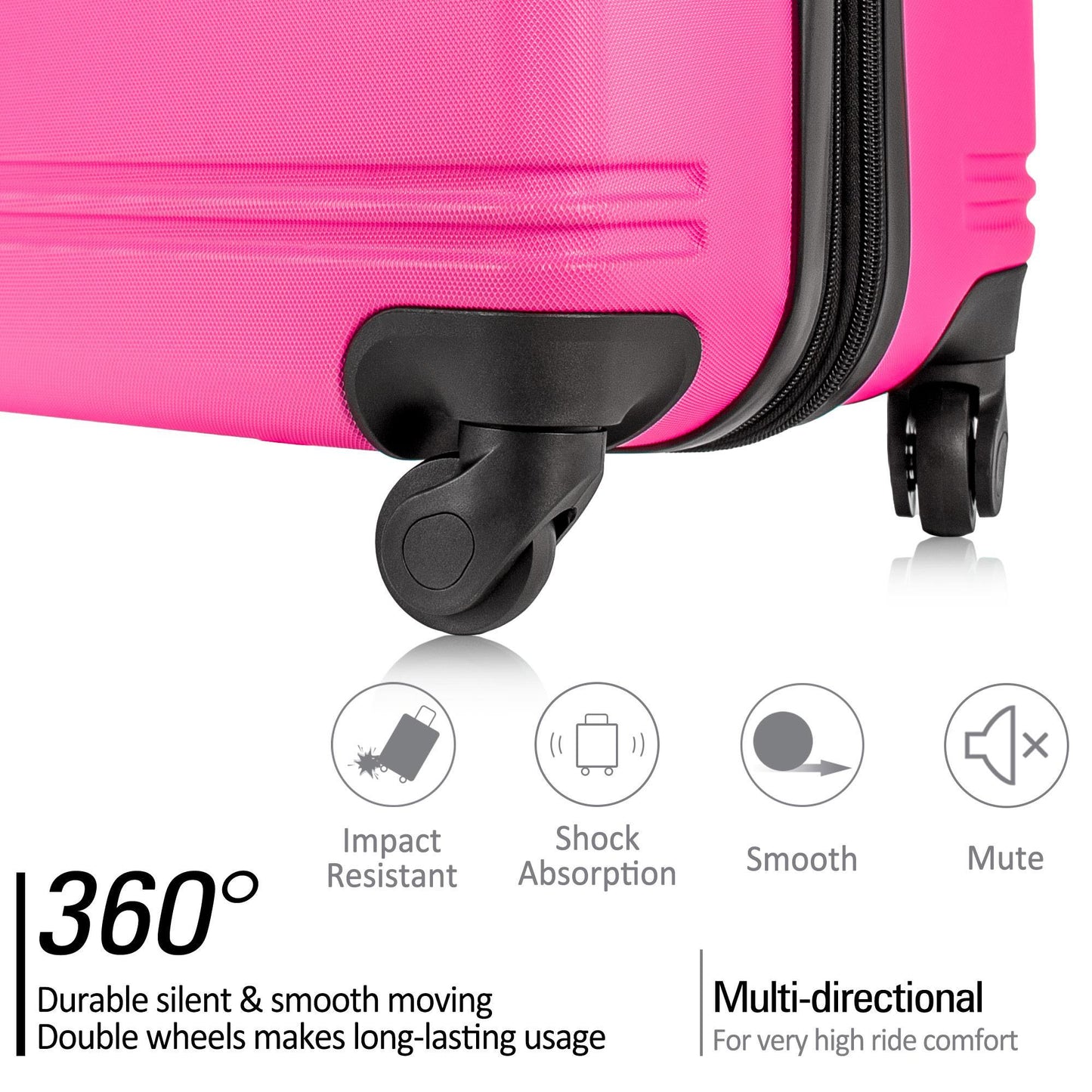 3-Piece Set Hardshell Suitcases with TSA Locks (Hot Pink)