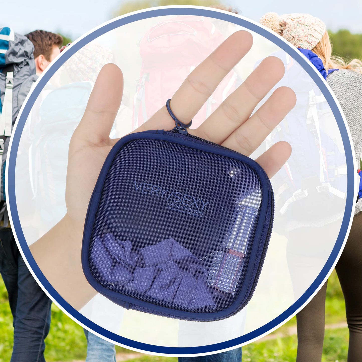 Weewooday 4 Pcs Mesh Makeup Bag Mesh Cosmetic Bag Travel Toiletry Bag Pouch with Zipper Mini Portable Makeup Cosmetic Travel Toiletry Purse Bag for Daily Accessories (Navy Blue,Small)