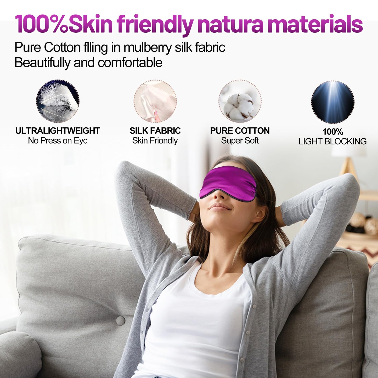 Sleep Mask, Silk Eye Mask for Sleeping with Adjustable Strap, Blindfold Eyeshade for Men & Women, Comfortable & Soft Eye Cover Eyeshade for Night Sleep (Purple)