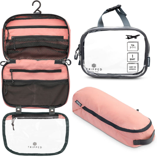 Versatile Travel Toiletry Bag Set with TSA Liquid Bag and Organizer (Dusty Rose)