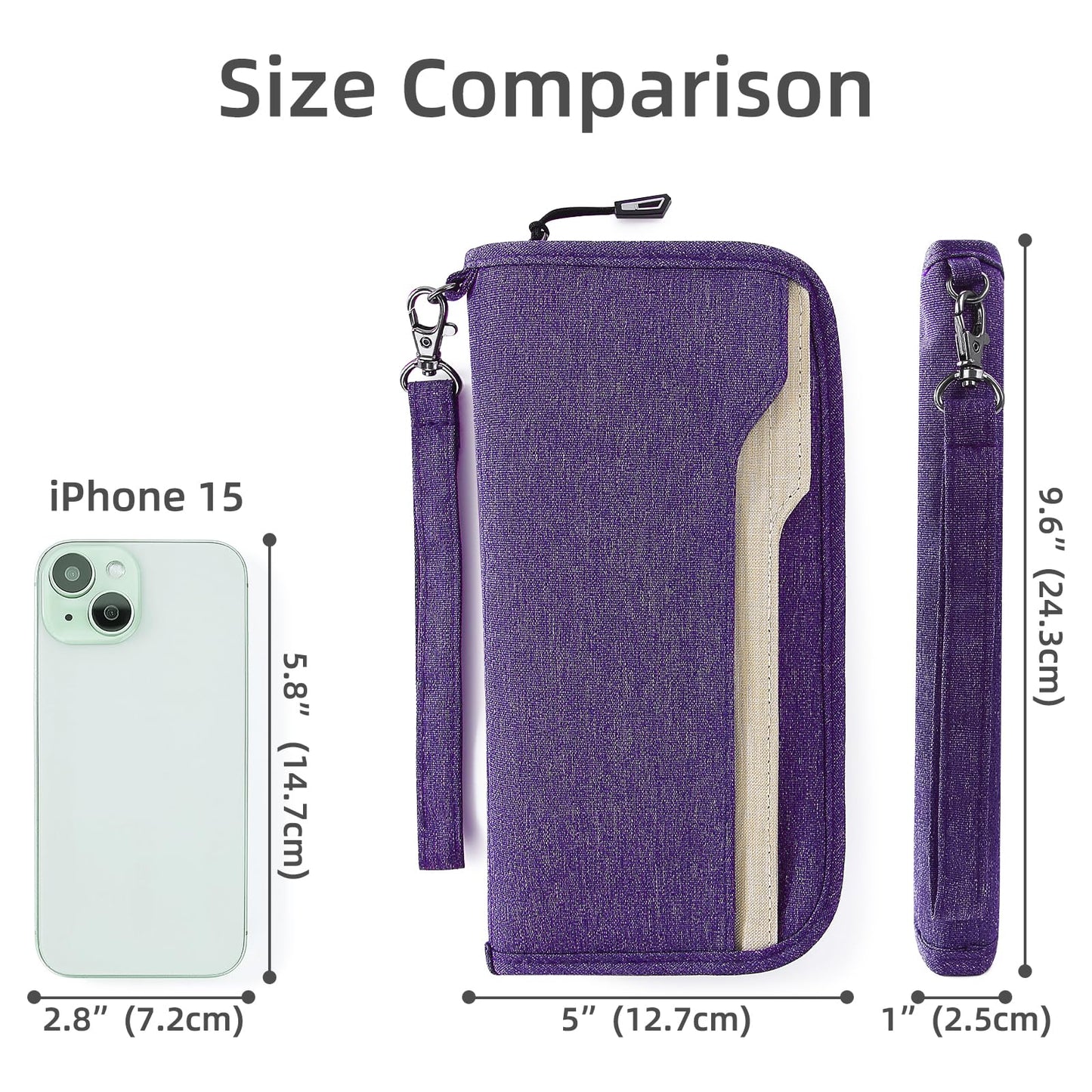 ZOPPEN Unisex Passport Wallet, Purple, Lightweight, Spacious, Scan Proof, Rfid Blocking, with Removable Keychain