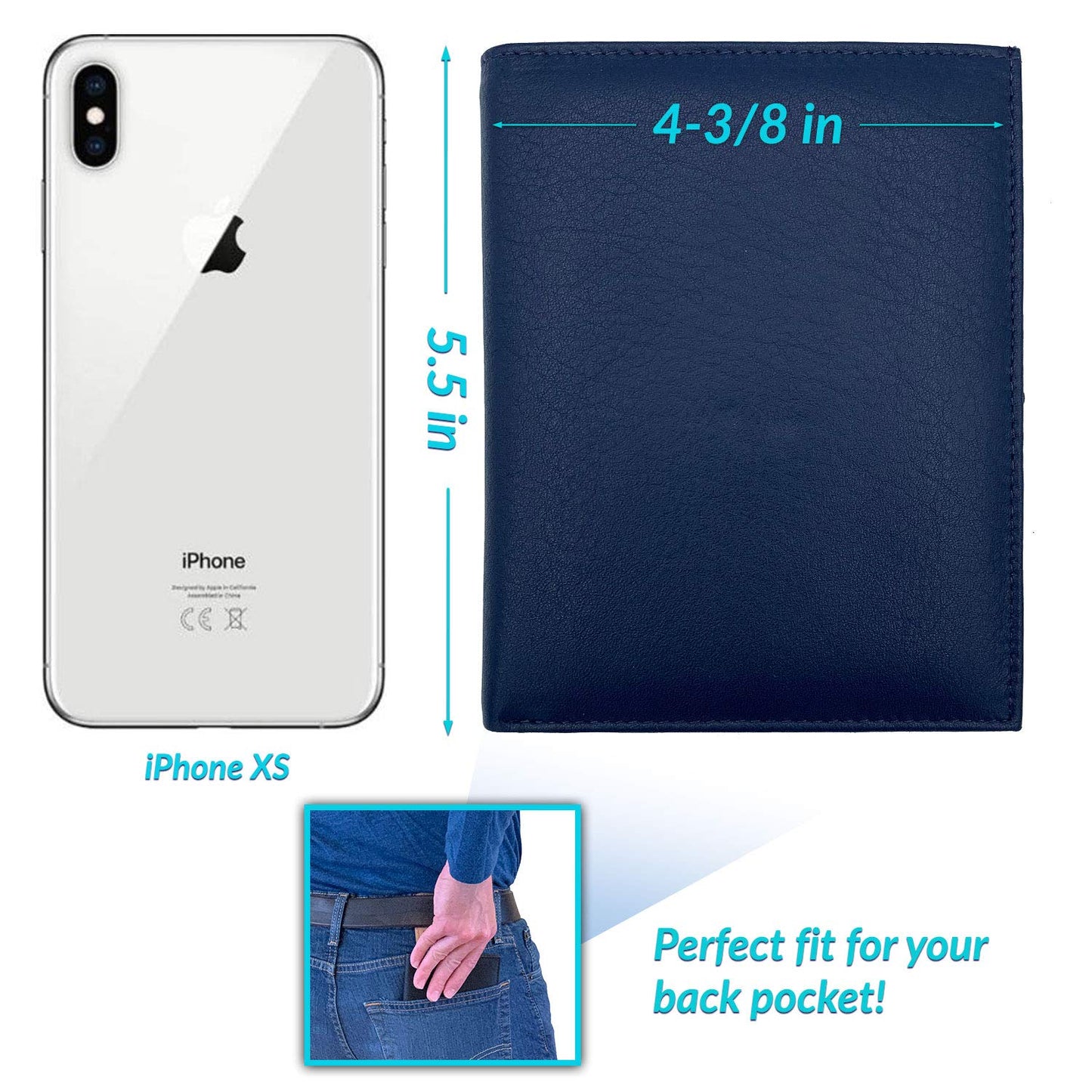 Leather RFID-Shielding Passport Holder and Wallet (Navy Blue)