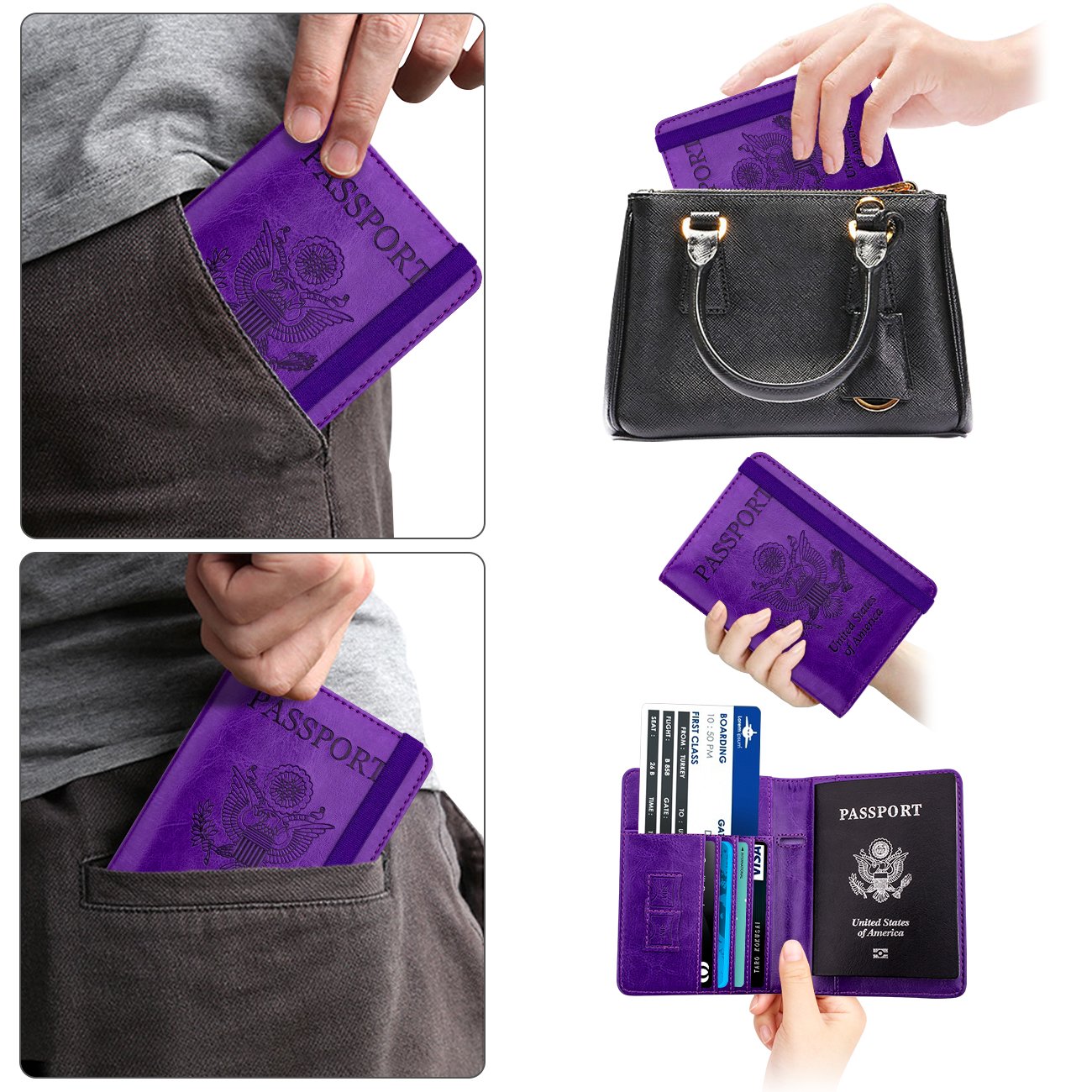 Travel Passport Wallet with RFID Shielding and Pen Slot (Purple)