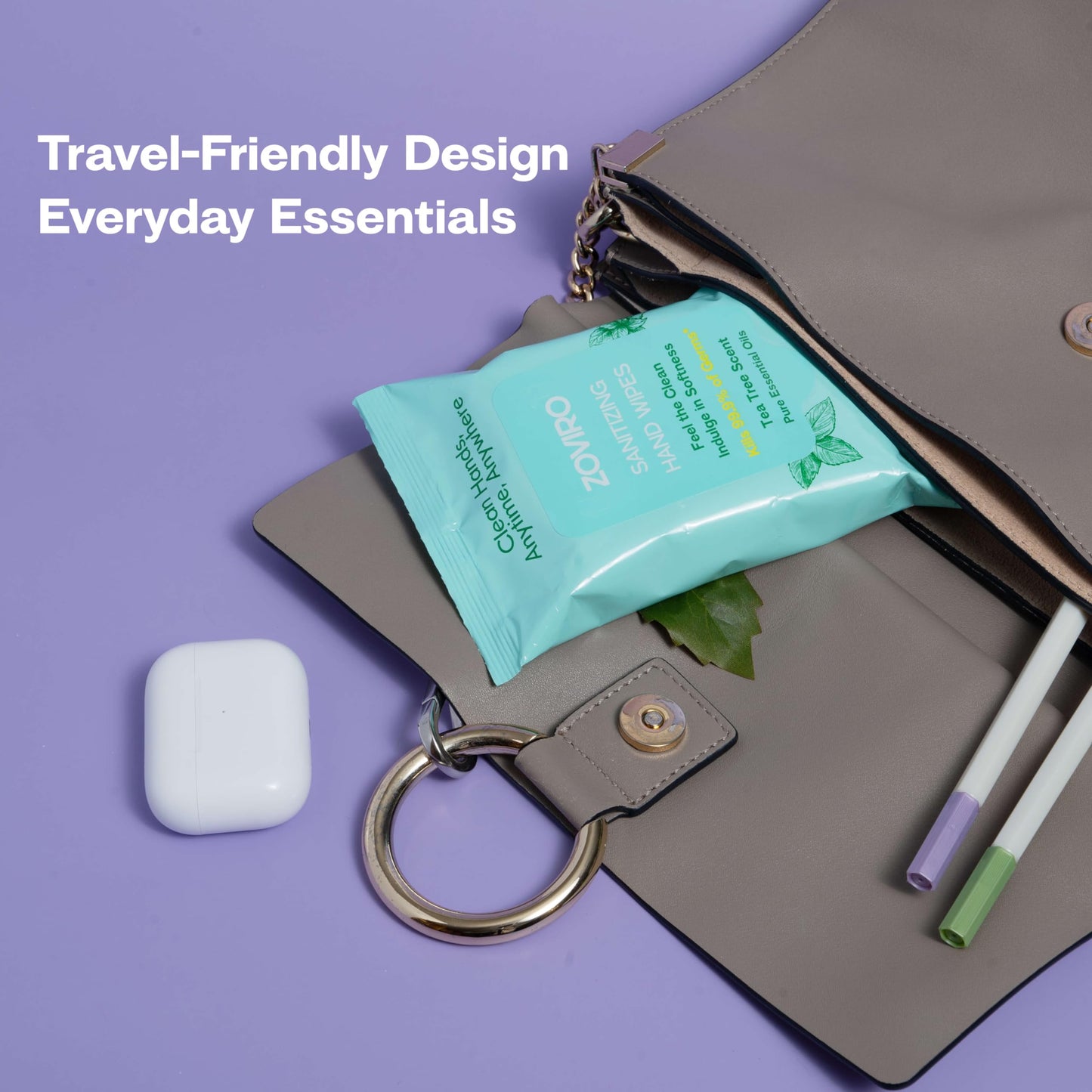 Zoviro Hand Sanitizer Wipes, Tea Tree Essential Oil, Hand Wipes Travel Size, Moisturizing Sanitizing Wipes, Tea Tree Scent, 20 Count (Pack of 10)