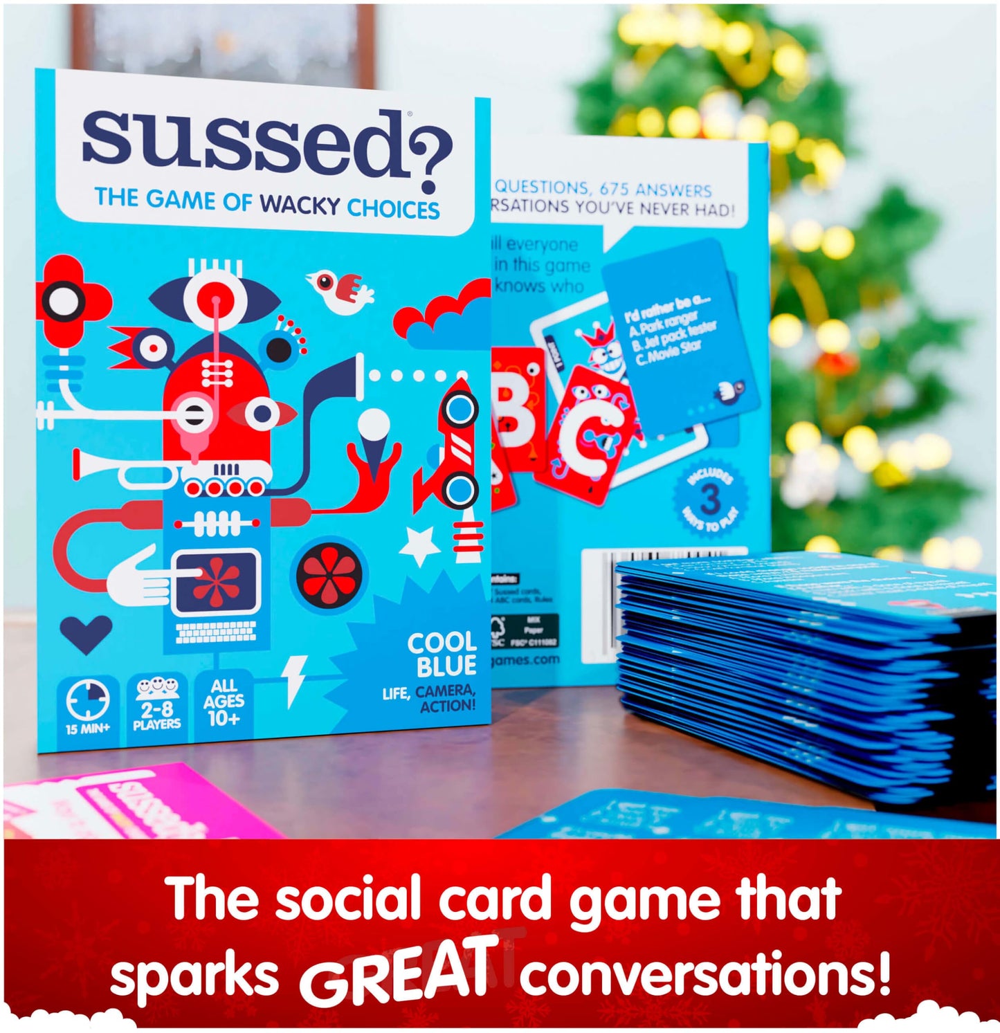 SUSSED The Wacky ‘What Would You Do?’ Card Game - Stocking Stuffer for Teens, Boys, Girls - Social Fun for Kids Ages 10+ & Adults - Great Conversation Starter - Cool Blue Deck