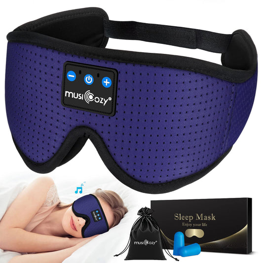 MUSICOZY 3D Bluetooth 5.2 Sleep Headphones, Breathable Wireless Music Eye Mask, Sleeping Headphones with Headband for Side Sleepers, Women, Men, Air Travel, Unique Tech Gifts