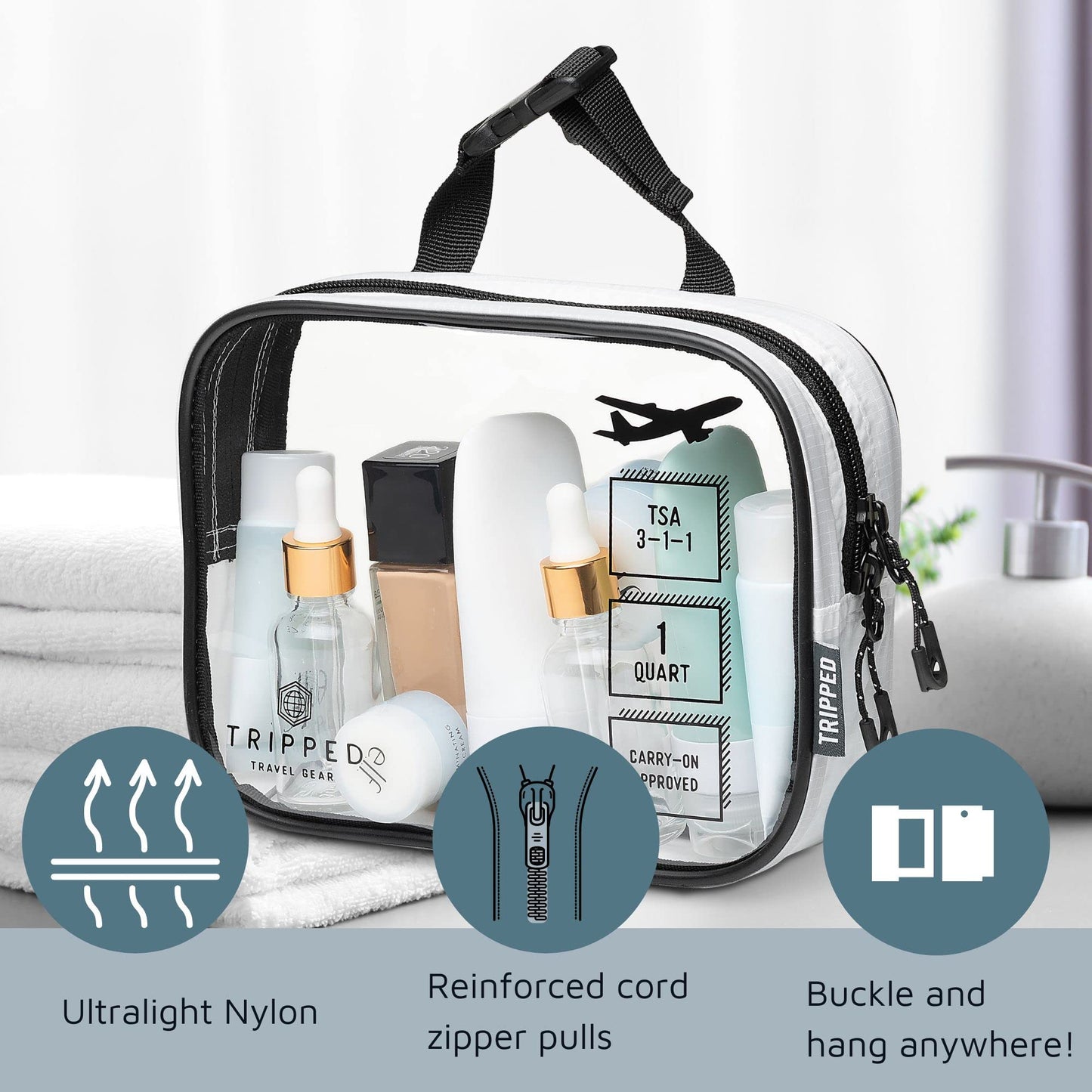 Versatile Travel Toiletry Bag Set with TSA Liquid Bag and Organizer (White)