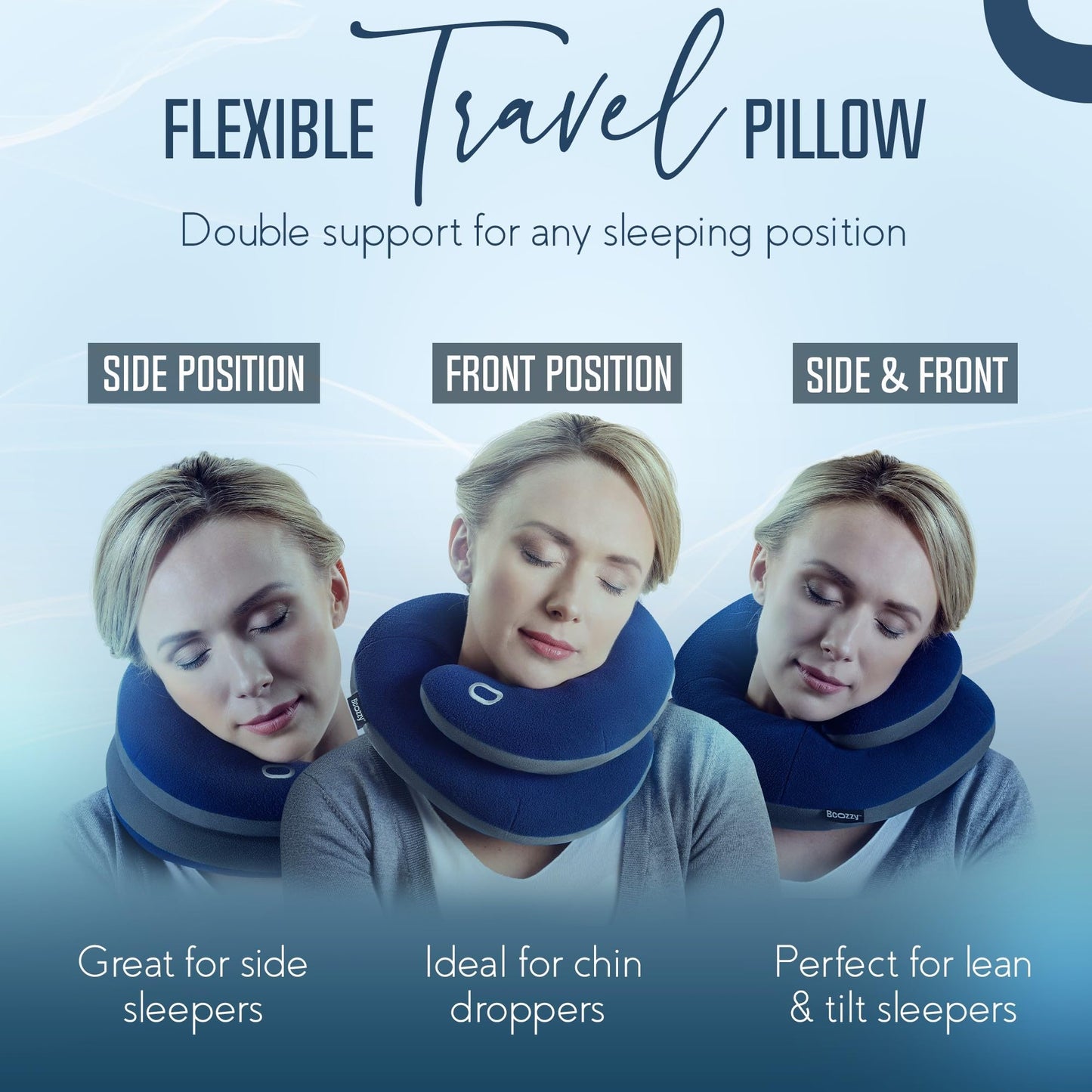 BCOZZY Travel Neck Pillow for Airplane – Patented Double Support for Head, Neck, and Chin. Best for Long Flights, Plane Sleeping, and Car Rides. Adjustable Size. Washable. Carry Bag. Large, Leopard