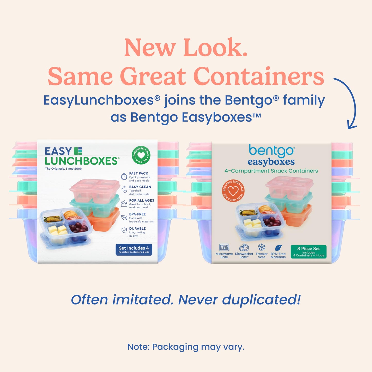 Bentgo Easyboxes 4-Compartment Snack Containers - 8-Piece Set with 4 Trays & 4 Custom-Fit Lids to Seal in Freshness - Reusable Food Storage & Meal Prep Bento BPA-Free Containers (Pastels)