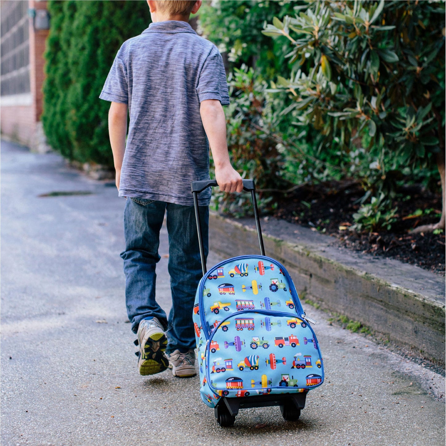 Wildkin Kids Roller Bag for Boys and Girls, Carry on Luggage Size is Perfect for School and Overnight Travel, Measures 16 x 12 x 6 Inches (Trains, Planes, and Trucks)