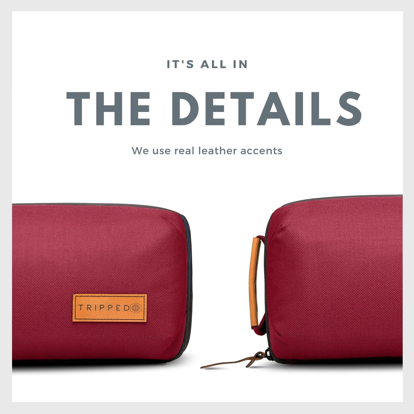 Tech Bag Organizer - Small Electronics Organizer Pouch for Travel - Premium Travel Case with Leather Accents - Mesh Pocket for Cables, Cords and Chargers (Red)