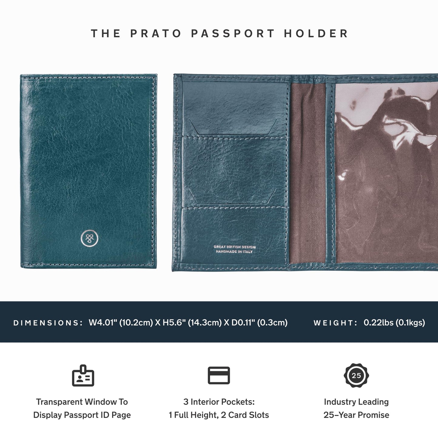 Maxwell Scott - Luxury Leather Passport Holder Cover for Luxury Travel - Made from Full Grain Hides - The Prato Petrol Blue