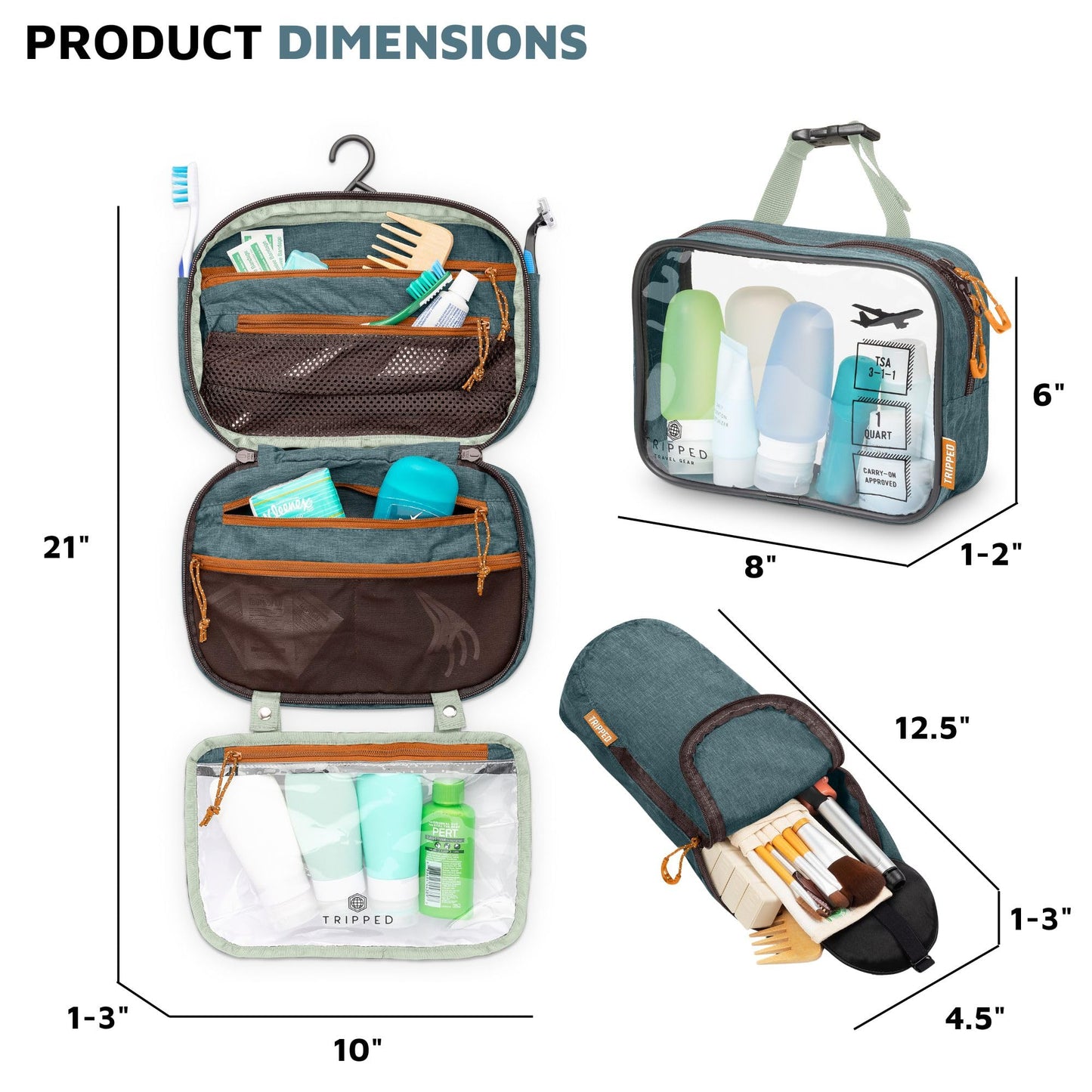 Versatile Travel Toiletry Bag Set with TSA Liquid Bag and Organizer (Green)