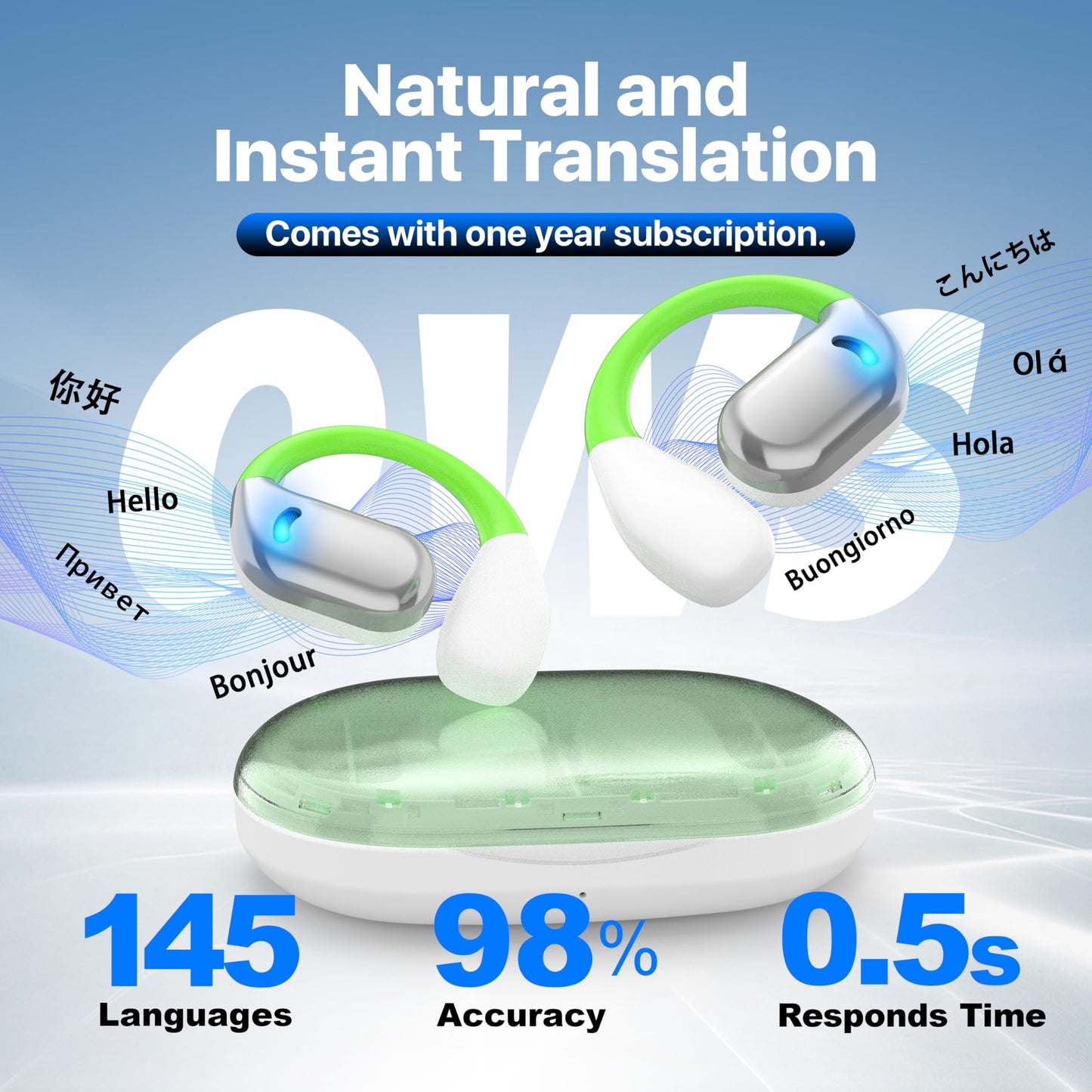 AI Language Translation Earbuds with HD Sound and Long Battery Life (White)