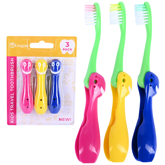 Kids Travel Toothbrush, Soft Toddler Toothbrush, Child Travel Toothbrush Gentle Bristles For Home, School, Camp, Sleepovers, Kids Folding Toothbrush Handles For Tiny Hands Boys and Girls (3 Pack)