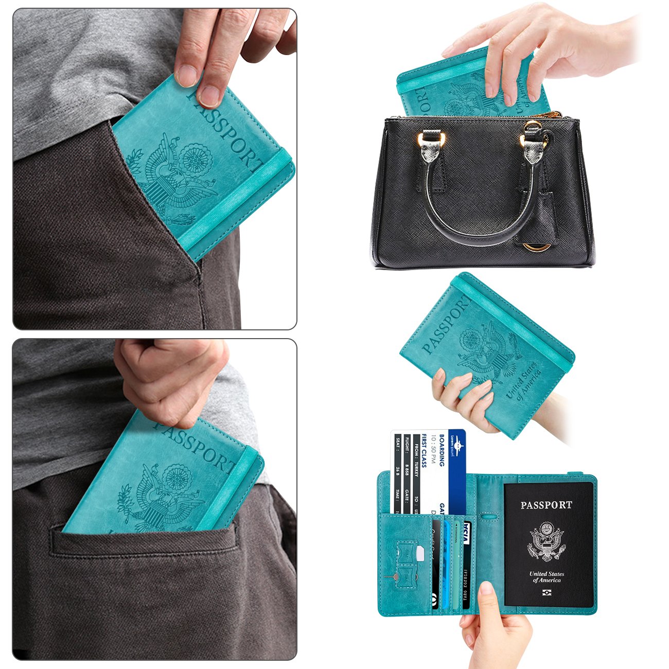 Travel Passport Wallet with RFID Shielding and Pen Slot (Turquoise Blue)