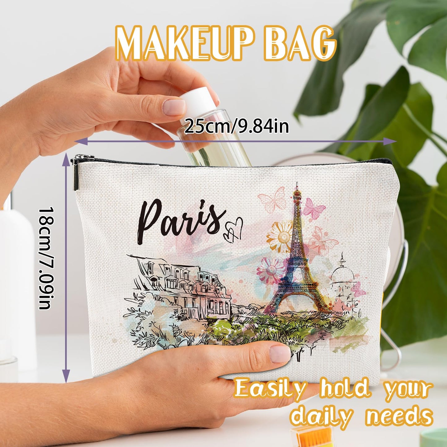 Sitsink Paris Souvenirs Travel Essentials - Eiffel Tower Paris Souvenirs from France, Paris Gifts for Women Small Cosmetic Bag for Purse, Paris Travel Must Haves Small Makeup Bag Gifts for Girls