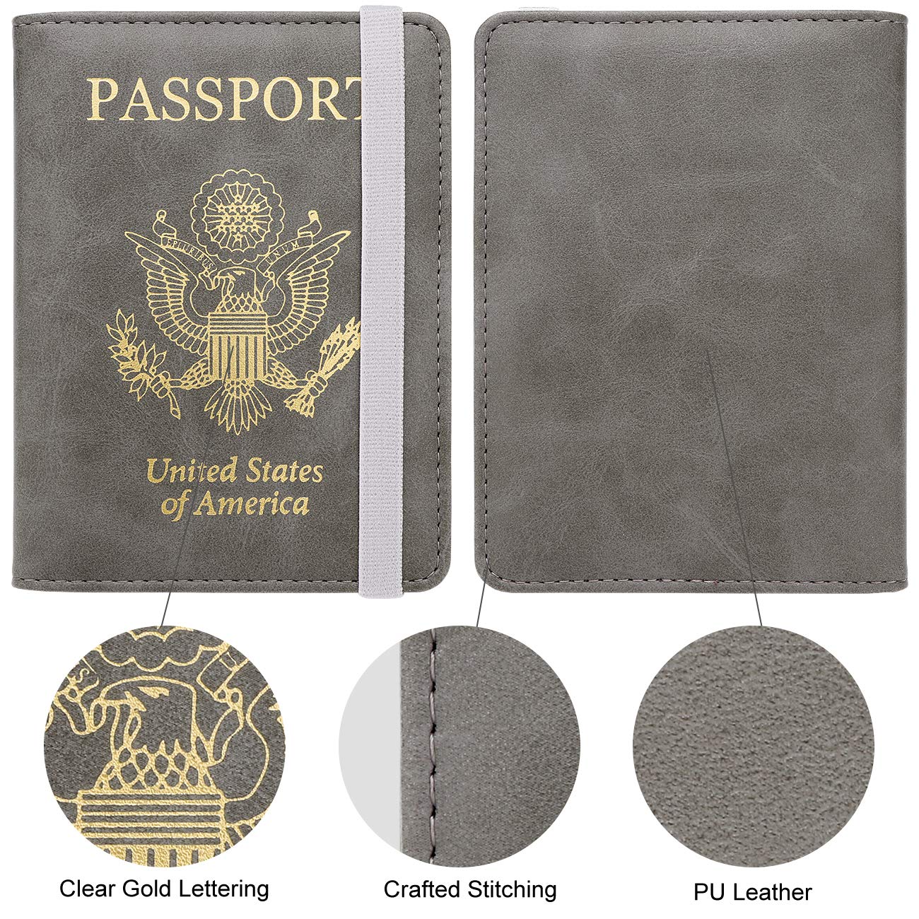 Travel Passport Wallet with RFID Shielding and Pen Slot (Grey)