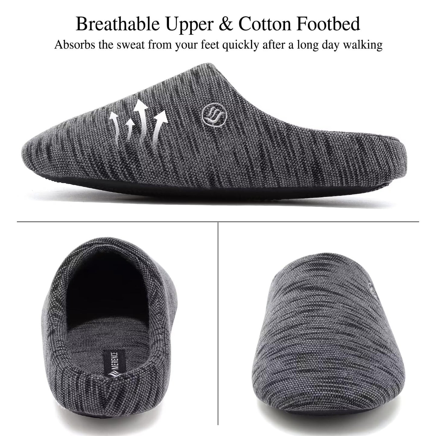 CIOR Unisex Men's and Women's Memory Foam Slippers Comfort Knitted Cotton-blend Closed Toe House Shoes Indoor Scuff -U118WMT002-T Gray-M-42.43