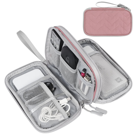 FYY Travel Cable Organizer Bag Pouch Electronic Accessories Carry Case Portable Waterproof Double Layers All-in-One Storage for Cable, Cord, Charger, Phone,-Pattern Pink(M)