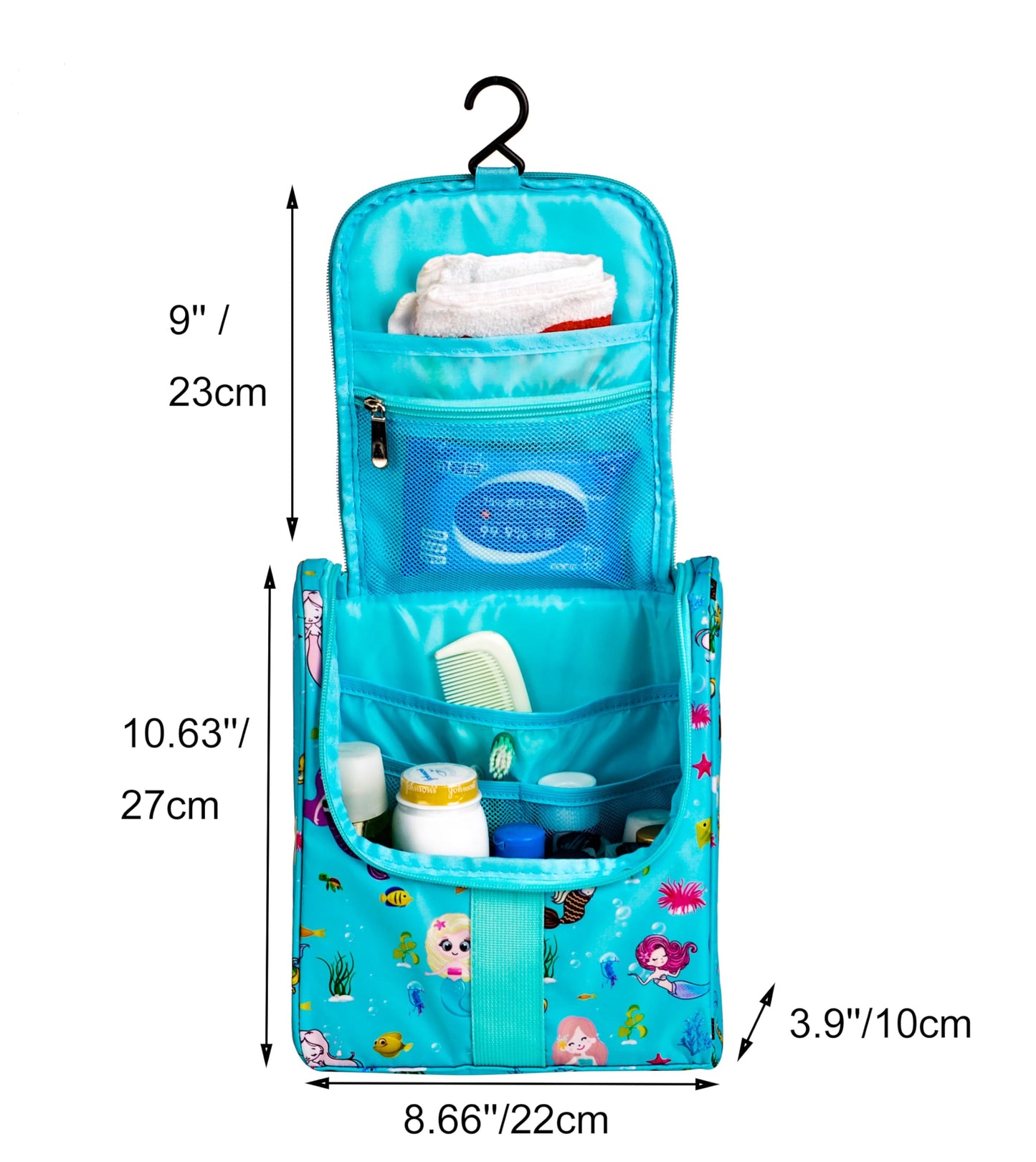 Remobia Hicol Cute Cartoon Hanging Kids Toiletry Bag Children Travel Cosmetic Makeup Organizer Wash Bag Shower bag Over Night Bag Camping Shaving Kit Bag for Boys & Girls (Mermaid)