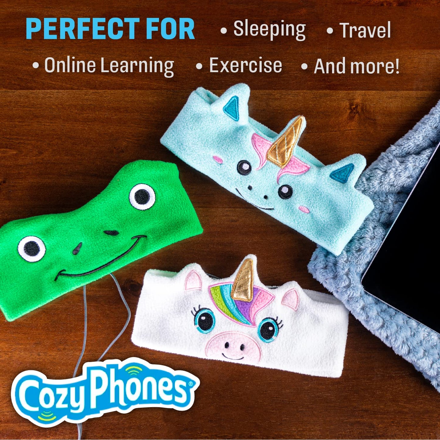 CozyPhones Over The Ear Headband Headphones - Kids Headphones Volume Limited with Thin Speakers & Super Soft Stretchy Headband - White Unicorn