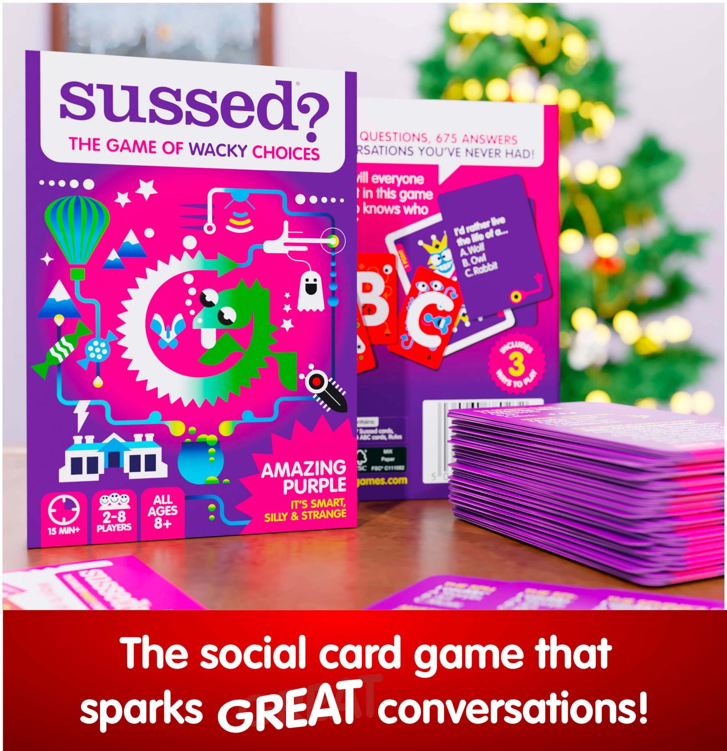 SUSSED The Wacky 'What Would You Do?' Family Card Game - Fun Stocking Stuffer for Kids - 250 Questions with Dragons, Space & Magic - All Ages 8 and Up - Amazing Purple Deck