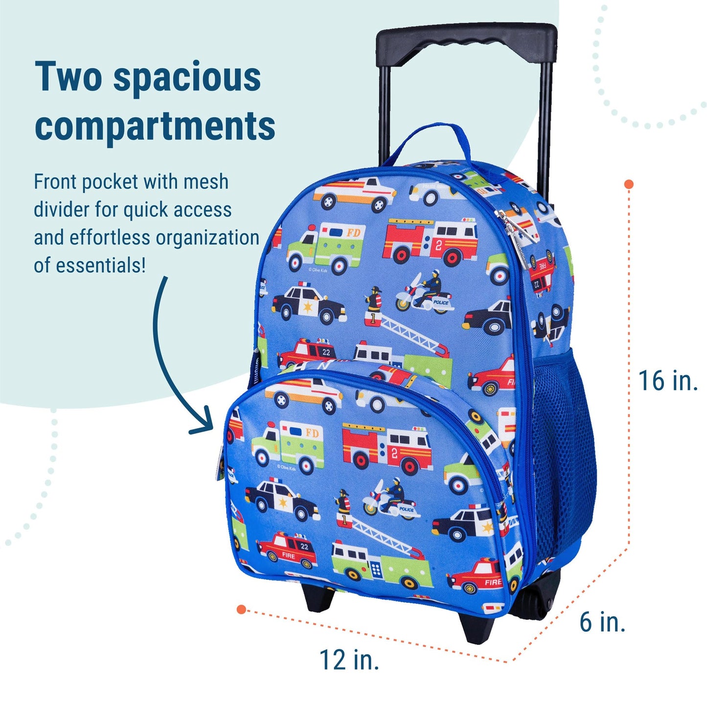 Wildkin Kids Roller Bag for Boys and Girls, Carry on Luggage Size is Perfect for School and Overnight Travel, Measures 16 x 12 x 6 Inches (Heroes)