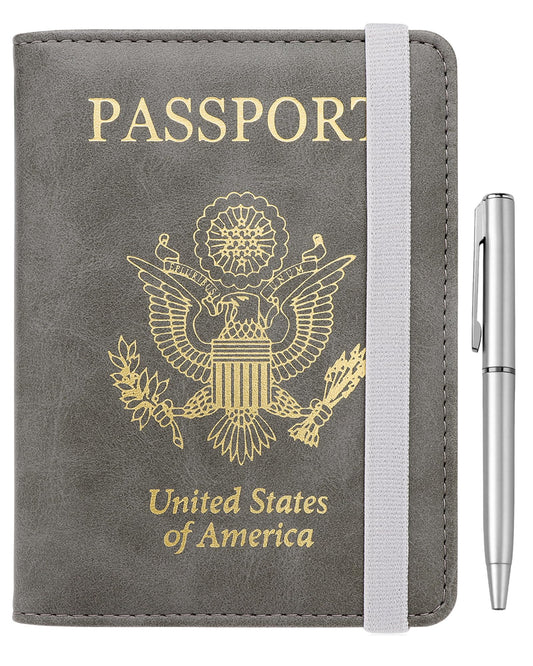 Travel Passport Wallet with RFID Shielding and Pen Slot (Grey)