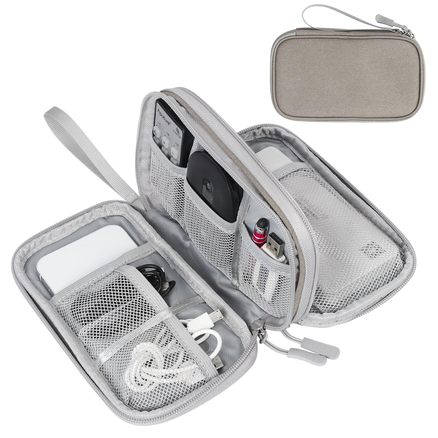 FYY Electronic Organizer, Travel Cable Organizer Bag Pouch Electronic Accessories Carry Case Portable Waterproof Double Layers Storage Bag for Cable, Charger, Phone, Earphone, Medium Size- Khaki