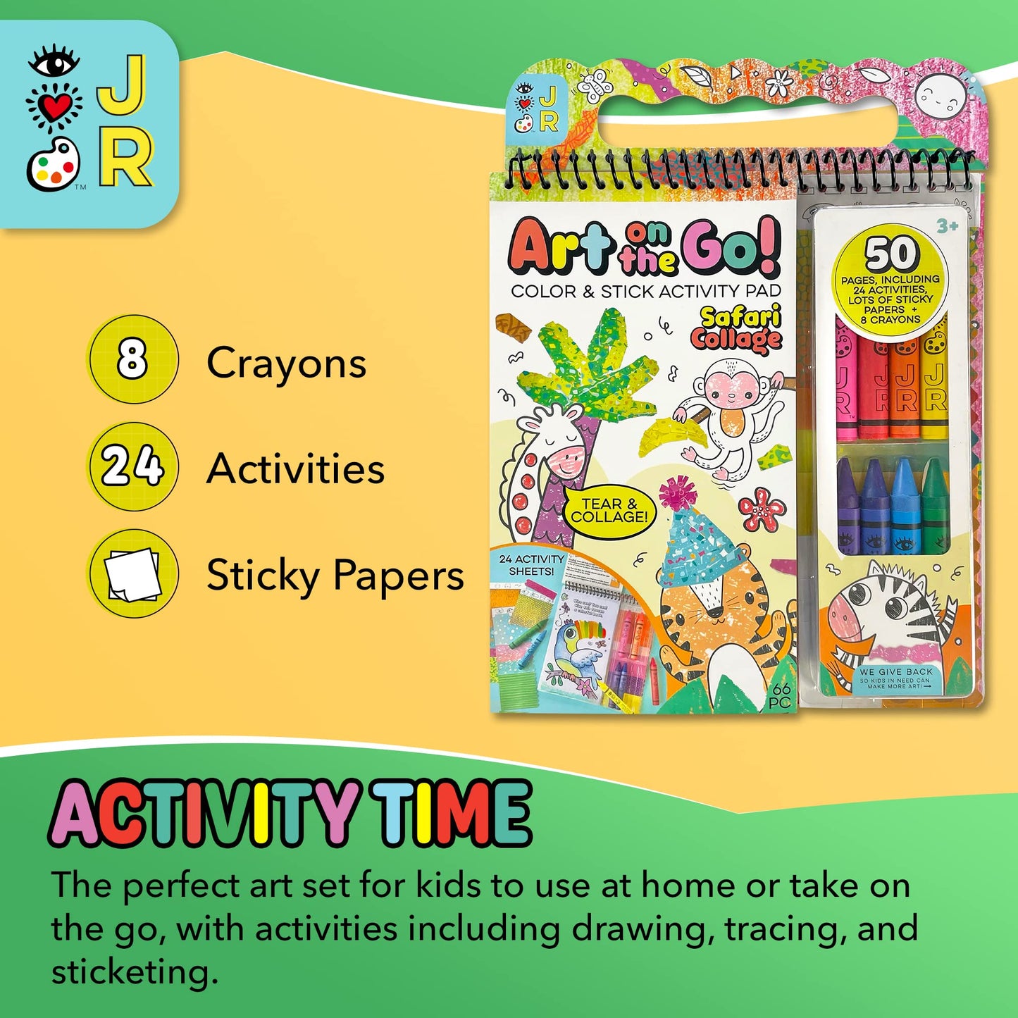 Bright Stripes Travel Coloring Kit for Kids: Art On the Go Coloring Books and Crayons, Sticker Activity Book - Mess-Free Collage Fun for Ages 3+ (Art On The Go Collage Fun Jungle)