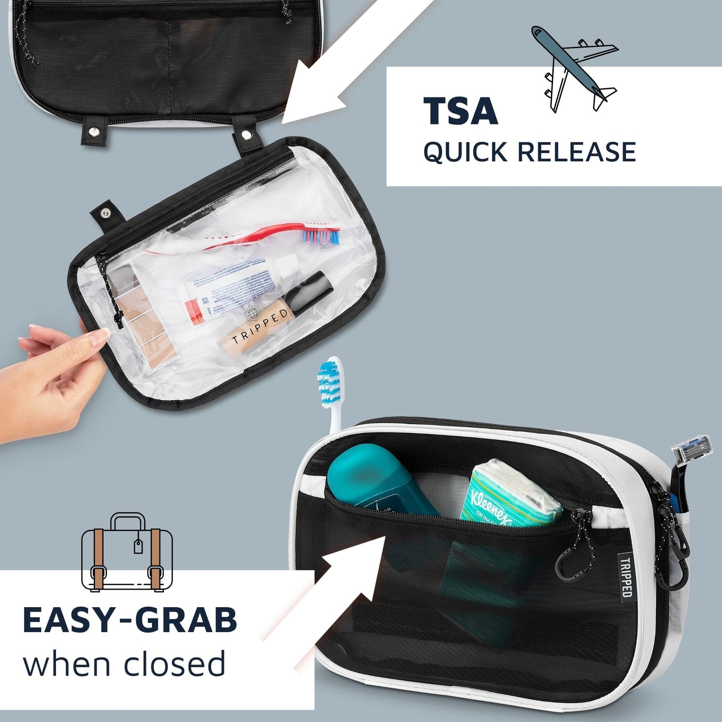 Versatile Travel Toiletry Bag Set with TSA Liquid Bag and Organizer (White)