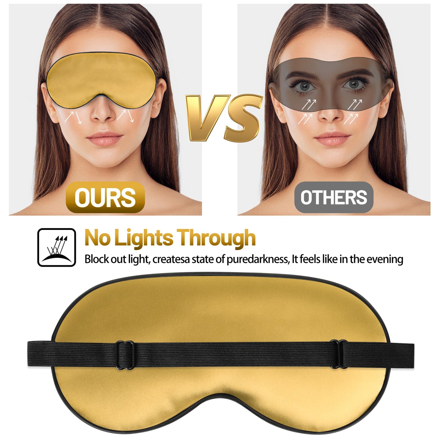 Sleep Mask, Silk Eye Mask for Sleeping with Adjustable Strap, Blindfold Eyeshade for Men & Women, Comfortable & Soft Eye Cover Eyeshade for Night Sleep (Gold)