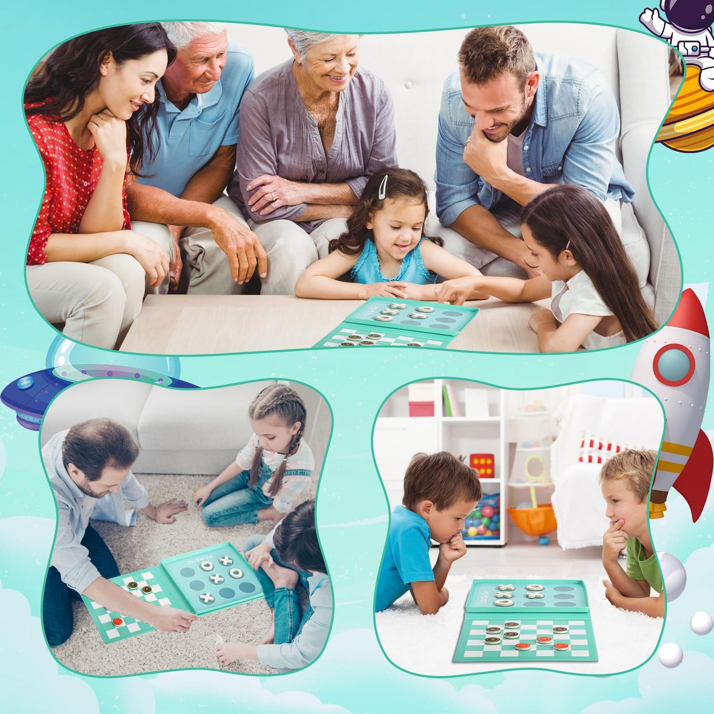 Checkers Board Game for Kids 4-12, 2 in 1 Magnetic Checkers and Tic-Tac-Toe Sets Travel Toys Travel Games, Ideal Gifts for Young Kids 4 5 6 7 8 9