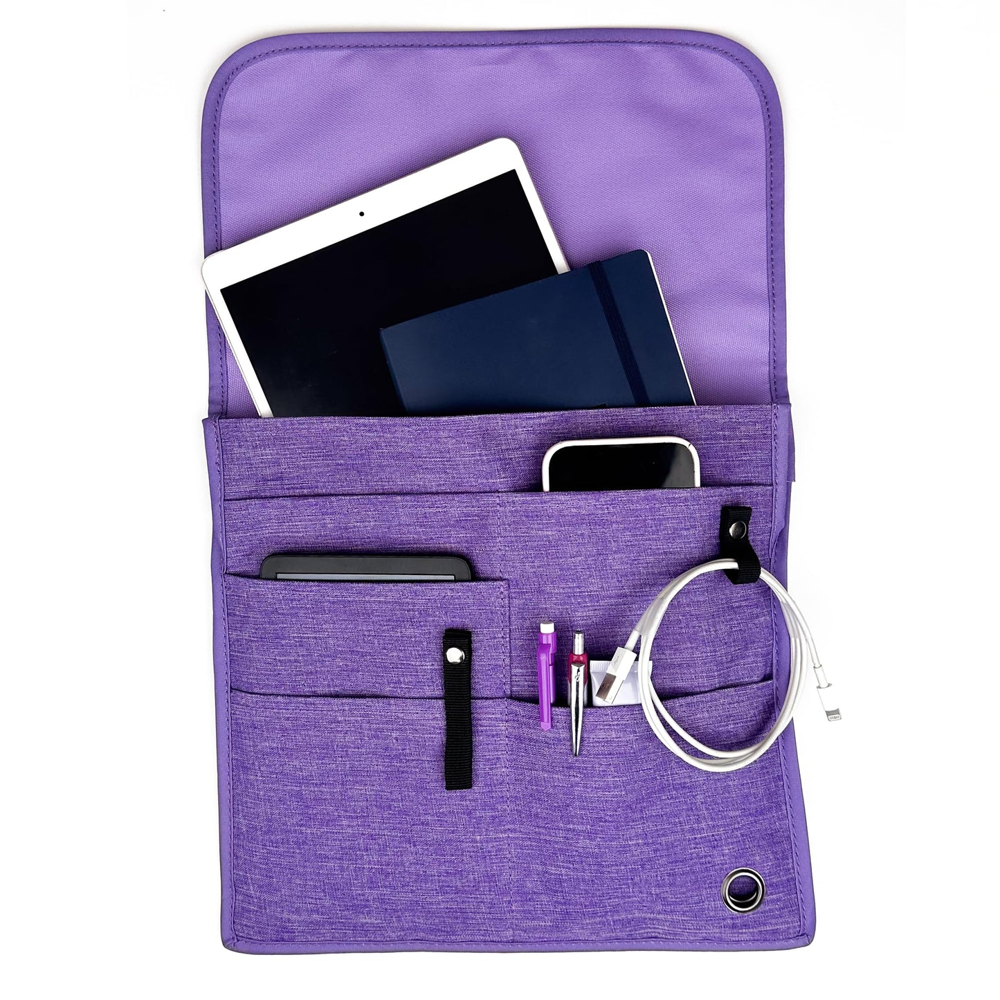 SO~MINE Airplane Pocket Organizer | Tray Table Cover | In Flight Seat Back Organizer Bag | Commuter Essential Travel Bag | Media Pouch For Flying | Travel Gift | Attaches To Luggage (Purple)