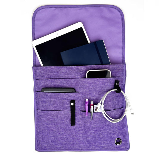 SO~MINE Airplane Pocket Organizer | Tray Table Cover | In Flight Seat Back Organizer Bag | Commuter Essential Travel Bag | Media Pouch For Flying | Travel Gift | Attaches To Luggage (Purple)