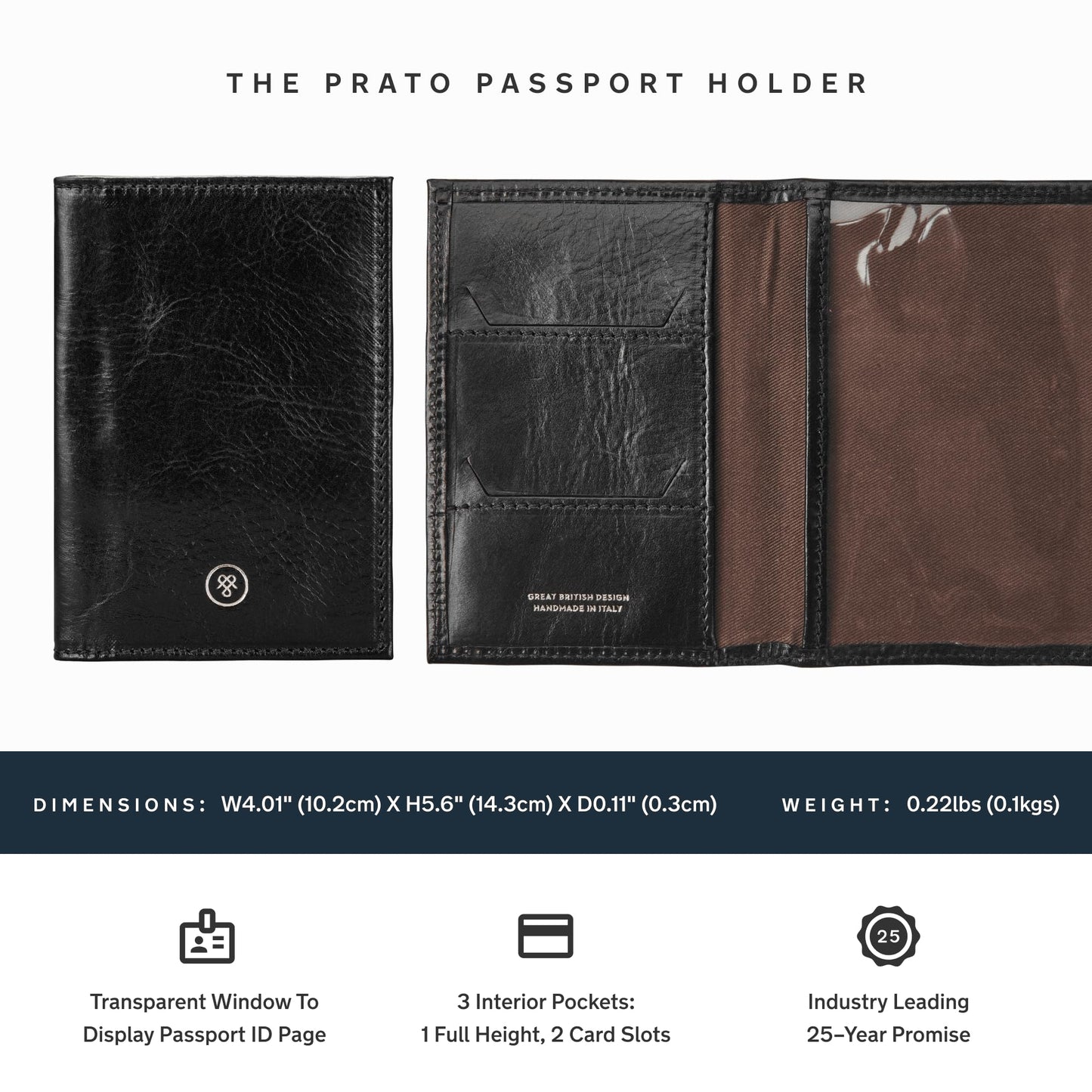 Maxwell Scott - Luxury Leather Passport Holder Cover for Luxury Travel - Made from Full Grain Hides - The Prato Black