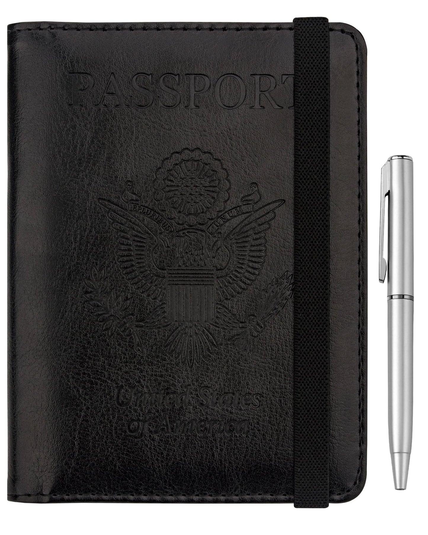 Travel Passport Wallet with RFID Shielding and Pen Slot (Black)