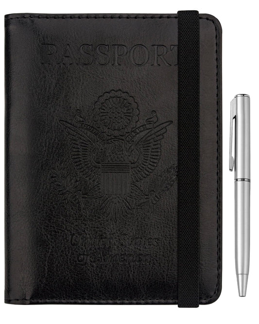 Travel Passport Wallet with RFID Shielding and Pen Slot (Black)