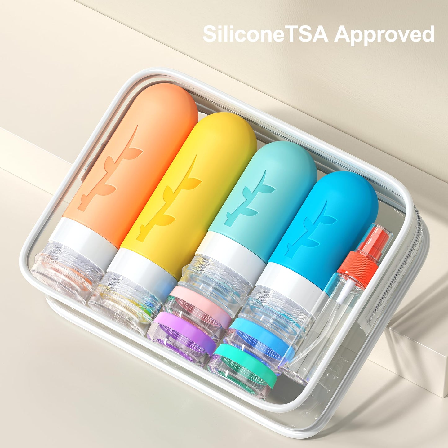 18-Piece Travel Bottle Set for Toiletries (Orange, Yellow and Blue)