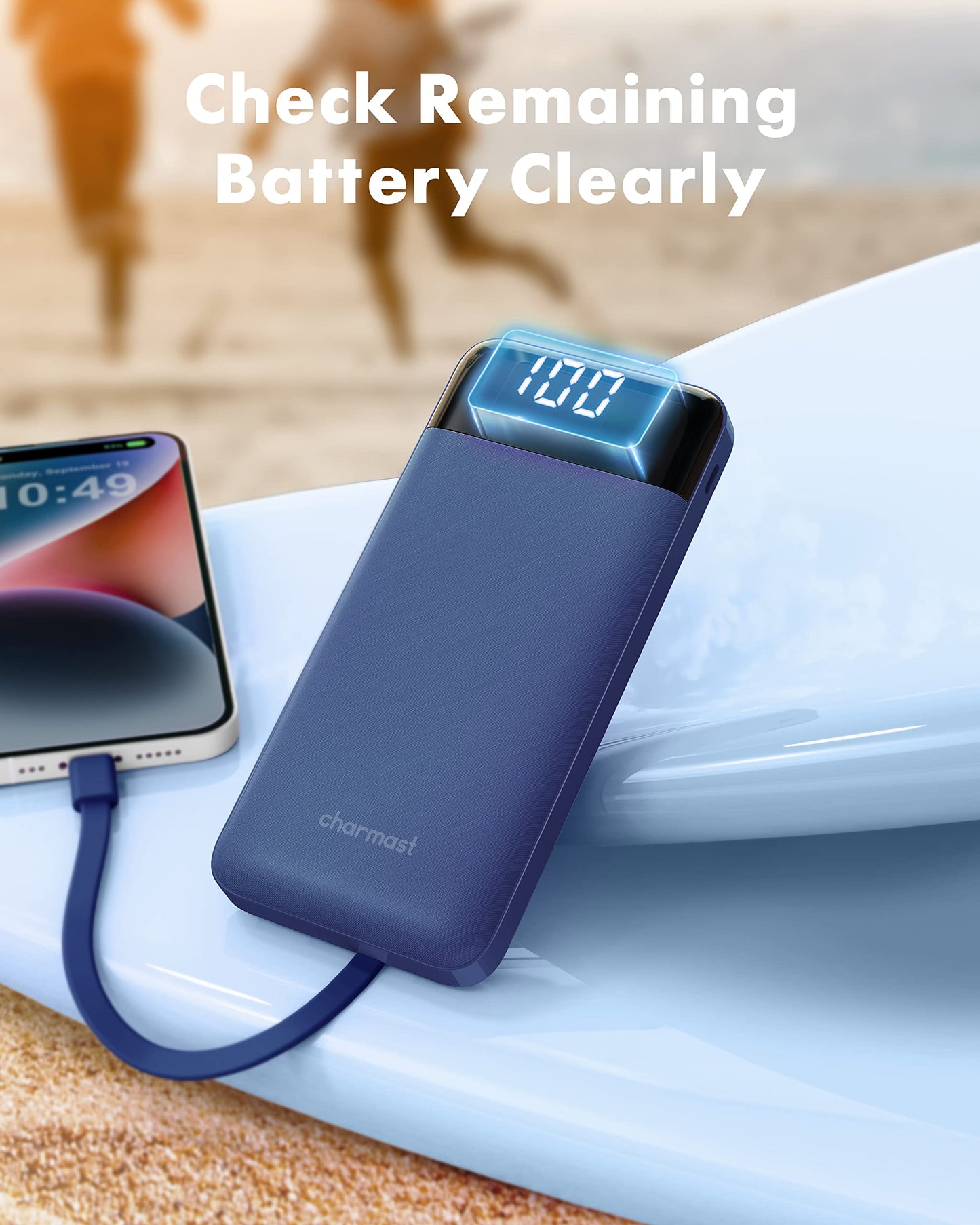 Portable Charger with Built in Cables, Portable Charger with Cords Wires Slim 10000mAh Travel Essentials Battery Pack 6 Outputs 3A High Speed Power Bank for iPhone Samsung Pixel LG Moto iPad