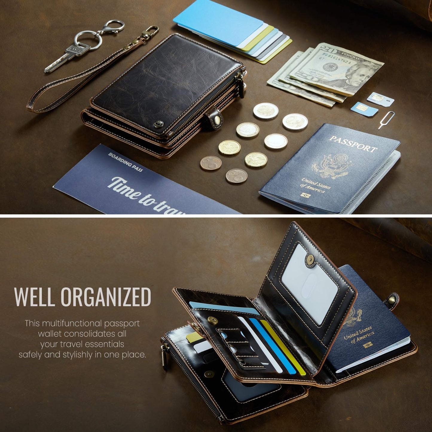 ASAPDOS Passport Holder Wallet Case Wallet for Men Women Coffee