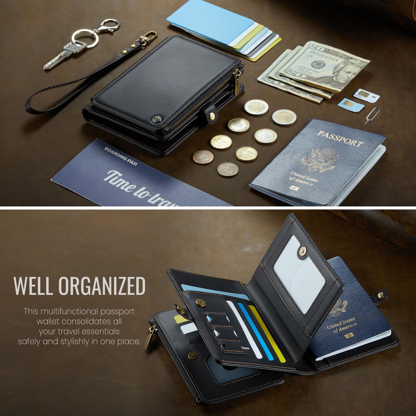 ASAPDOS Passport Holder Wallet Case Wallet for Men Women Black