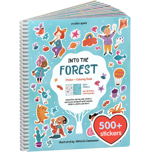 Whimsical Sticker Book Activity for Kids, Into The Forest by Cupkin, Toddler Airplane Travel Essentials, 500+ Stickers for Kids 12 Scenes + Coloring Book Pages, Crafts Ages 2-8