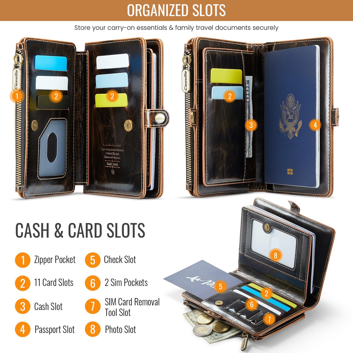 ASAPDOS Passport Holder Wallet Case Wallet for Men Women Coffee